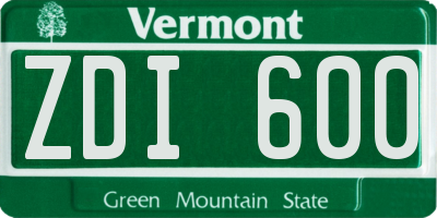 VT license plate ZDI600