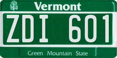 VT license plate ZDI601