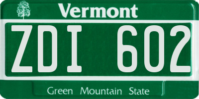 VT license plate ZDI602