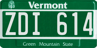 VT license plate ZDI614