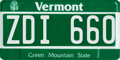 VT license plate ZDI660