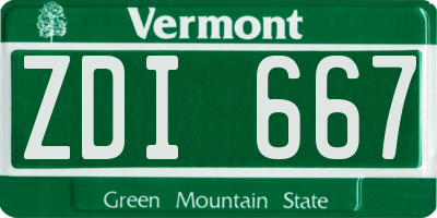 VT license plate ZDI667