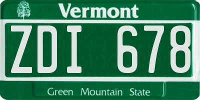 VT license plate ZDI678