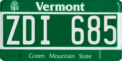 VT license plate ZDI685
