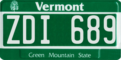 VT license plate ZDI689