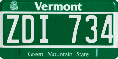 VT license plate ZDI734