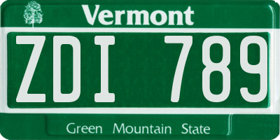 VT license plate ZDI789
