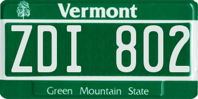VT license plate ZDI802