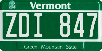 VT license plate ZDI847
