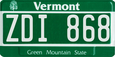 VT license plate ZDI868