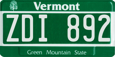 VT license plate ZDI892