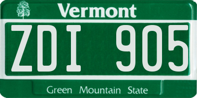 VT license plate ZDI905