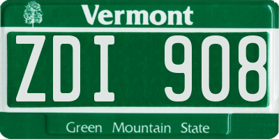 VT license plate ZDI908