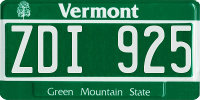 VT license plate ZDI925