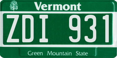 VT license plate ZDI931