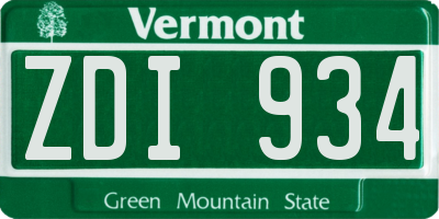 VT license plate ZDI934