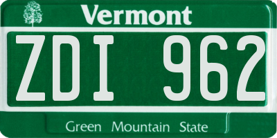 VT license plate ZDI962