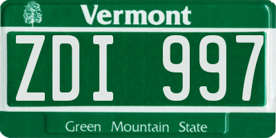 VT license plate ZDI997