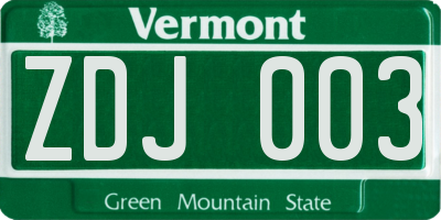 VT license plate ZDJ003