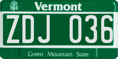 VT license plate ZDJ036