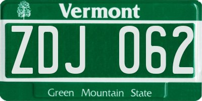 VT license plate ZDJ062