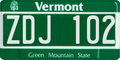 VT license plate ZDJ102