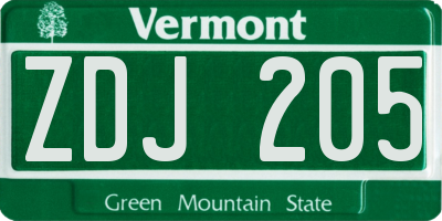 VT license plate ZDJ205