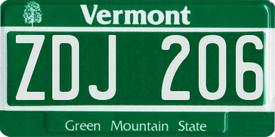 VT license plate ZDJ206