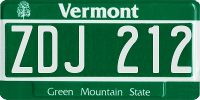VT license plate ZDJ212