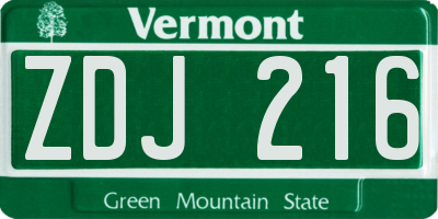 VT license plate ZDJ216