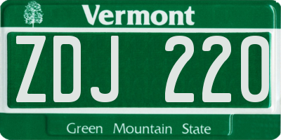 VT license plate ZDJ220