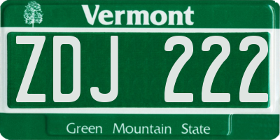 VT license plate ZDJ222