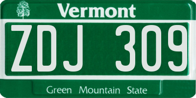 VT license plate ZDJ309