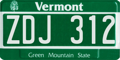 VT license plate ZDJ312