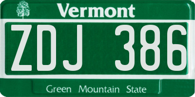 VT license plate ZDJ386