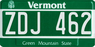VT license plate ZDJ462