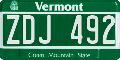 VT license plate ZDJ492