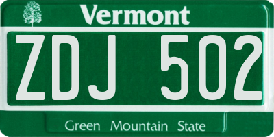 VT license plate ZDJ502