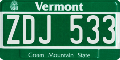 VT license plate ZDJ533