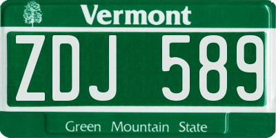 VT license plate ZDJ589