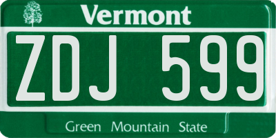 VT license plate ZDJ599