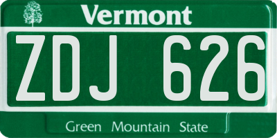 VT license plate ZDJ626