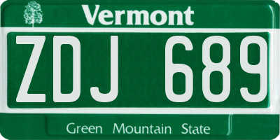 VT license plate ZDJ689