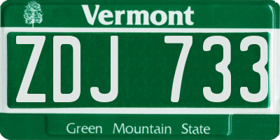 VT license plate ZDJ733