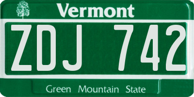 VT license plate ZDJ742