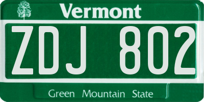 VT license plate ZDJ802
