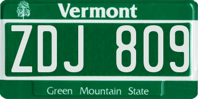 VT license plate ZDJ809
