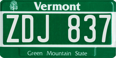 VT license plate ZDJ837