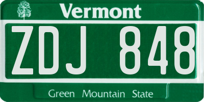 VT license plate ZDJ848