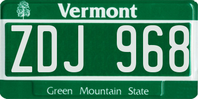 VT license plate ZDJ968